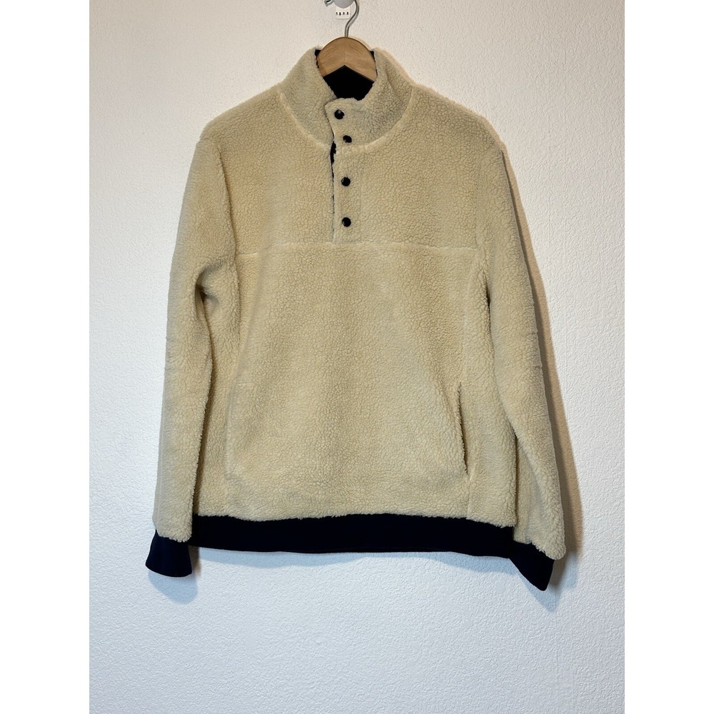 J Crew Sherpa 1/4 Snap Fleece Pullover Jacket Ivory Mens Size Large Preppy
